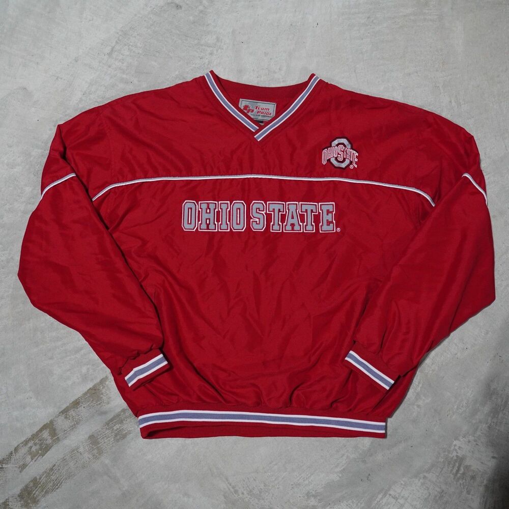 90s Ohio State Buckeyes Pullover Windbreaker Mens L Red Team Pride V Neck Jacket